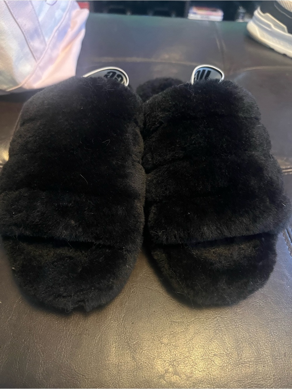 UGG Black Fluff Slide Slippers